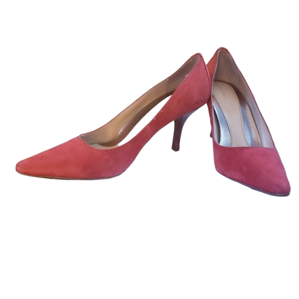 Calvin Klein 7.5 short kitten heels shoes pumps Red Suede